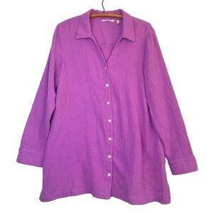 Soft Surroundings Women's Purple Button Front Gauze Cotton Tunic‎ Top Size XL